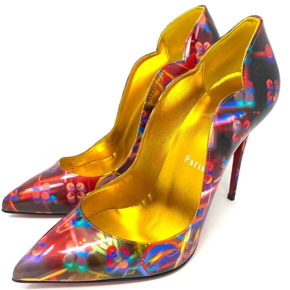 CHRISTIAN LOUBOUTIN HOT CHICK MULTICOLOR PATENT LEATHER HEELS 38 - Picture 3 of 9